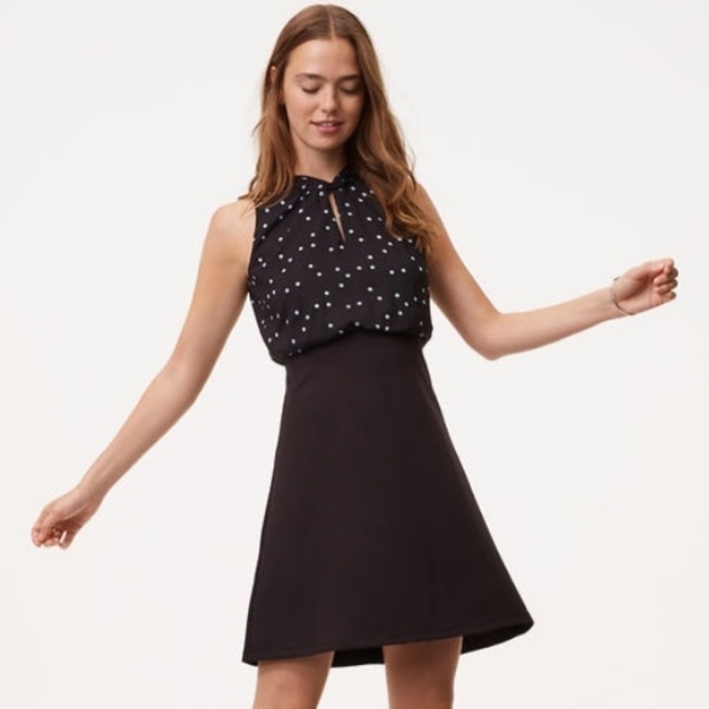 LOFT Keyhole Twist Polka Dot Dress NWT